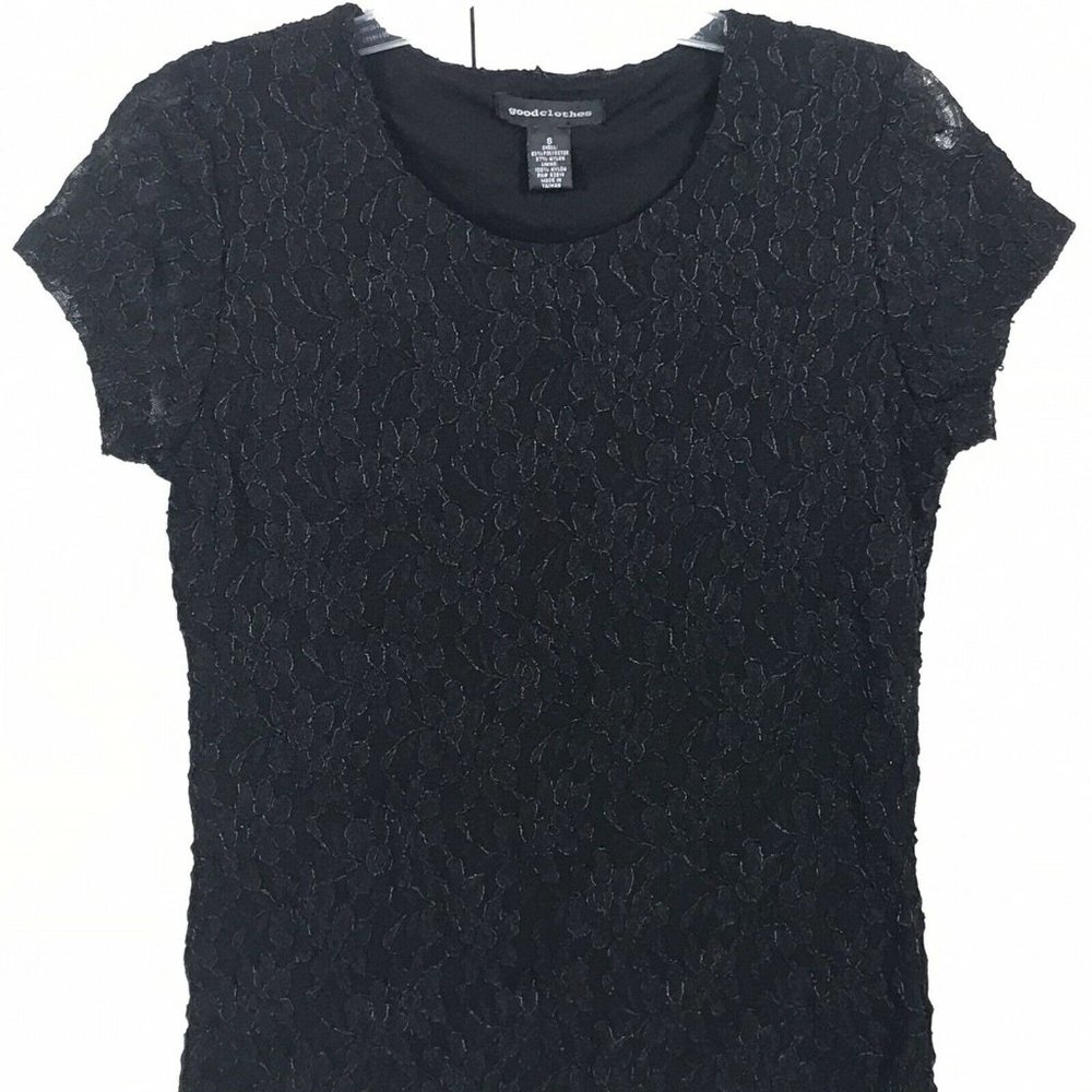 Good Clothes Black Lace Overlay Floral Stretch Short Sleeve Shirt Size S